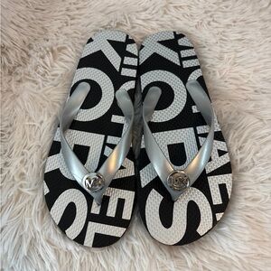Michael Kors Flip-Flop Sandals – Black & Silver | Size 6 | Never Used